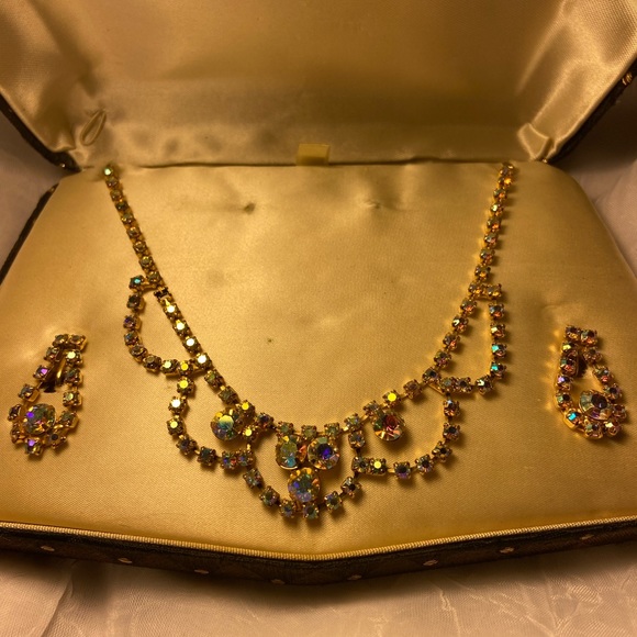 Vintage Jewels by estrella  necklace earring Set 50s 1960s rhinestone SET retro - Picture 13 of 14